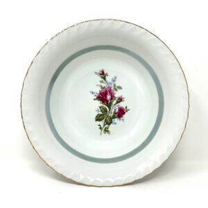 Beautiful Bowl Gold Outer Rim Green Inner Rim and Rose and Leaves Graphic Japan